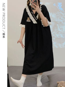 ชุดนอนผู้หญิงฤดูร้อน ชุดนอนเซ็กซี่ ชุดนอนผู้หญิงตั้งครรภ์ ชุดนอนผ้าฝ้ายผสมโพลีเอสเตอร์ แขนสั้น คอวี ลายการ์ตูน