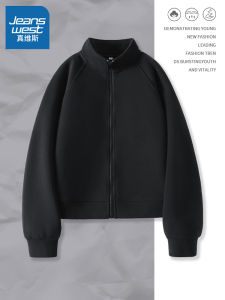 Áo Khoác Nỉ Màu Đen NOB Jeanswest Dành Cho Nữ Áo Khoác Ngoài Mùa Thu Đông Áo Khoác Ngoài Dày Cổ Đứng Khóa Kéo Tay Dài Không Có Mũ