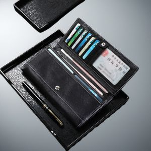 Fashionable Long Leather Wallet for Men Multi-Card Slot Business Ticket Holder Calfskin Handbag New 2025 Model