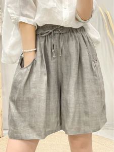 Summer Thin Cotton Linen Short Pants Womens Casual Wide Leg Five-Point Loose Slimming Pants Commute Korean Style Short Pants