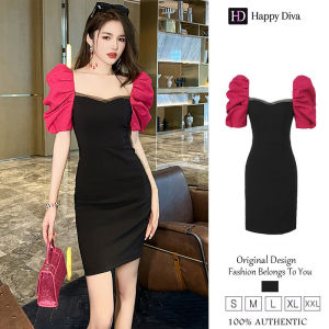 Happy Diva ชุดผู้หญิงชุดสีดําชุดแขนพัฟชุดครอปชุดลําลอง 203512