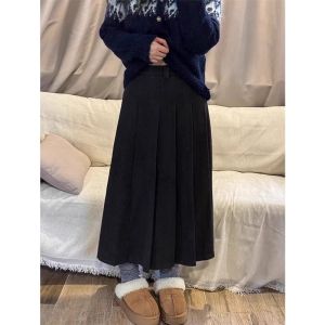 กระโปรงทรงเอเอวสูงสีเทาเข้ม กระโปรงทรงเอผ้าขนสัตว์ กระโปรงทรงเอยาวปานกลางสำหรับผู้หญิง ฤดูใบไม้ร่วง 2025 กระโปรงทรงเอเอวสูง