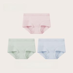 MONCAICHAN | Antibacterial Pure Cotton Underwear Girls Briefs Seamless Mid-Waist Shorts 2024 New Style Youth Flat Briefs Underpants