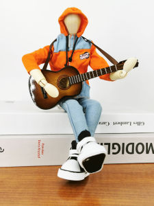 Creative Marionette Guitar Player Figurine Music Lover Desktop Decoration Vintage Style Handmade Craft Gift Box