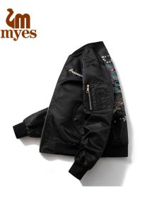 M-Yes Youth Casual Jacket Heavy Embroidery Dragon Tiger Phoenix Tortoise Four Gods Boys Outerwear Windproof Long Sleeve Zipper