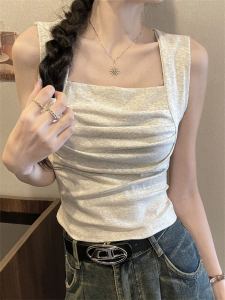 Áo Ba Lỗ Không Dây Kiểu Pháp Màu Xám Mùa Hè Cho Nữ Áo Ba Lỗ Rộng Rãi Có Dây Đeo Vai Che Chắn Mỡ Thừa Ngực Áo Ba Lỗ Ngọt Ngào Và Cay Nồng