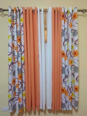 3in1set cretona fabric sunflower printed and us Katrina plain size 7ft.-6ft. 60width