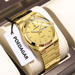 POEDAGAR Fashion Classic Man Watch Waterproof Luminous Date Week Luxury Men Watch Stainless Steel Quartz Business Mens Watches