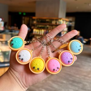 1-20pc Baozi Dumpling Keychains Steamer Random Color Bag Pendant Car Key Ring Birthday Gift Party Wedding Favors for Guests