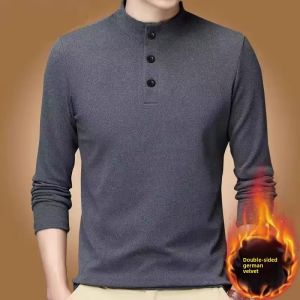 Double-Sided Wear-Resistant Fleece Base Shirt Mens Autumn Winter Slim Fit Sweatshirt Versatile Long Sleeve Polyester Fiber