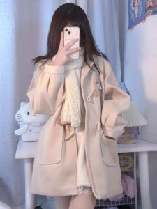 Áo Khoác Len Nữ Dài Vừa Phải Có Mũ Trùm Đầu Dày Dặn Phong Cách Nhật Bản JK College Mùa Thu Đông 2025 Áo Khoác Ngoài