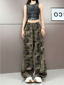 American Style Retro Camouflage Pants High Waist Wide Leg Casual Straight Leg Trousers for Women Spring Summer New Style Hot Girl Workwear
