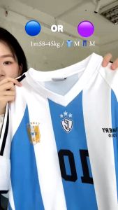 Footy เสื้อยืดเบอร์ 10 กีฬาสไตล์ V คอสั้นเสื้อยืดหลวมๆเสื้อคู่ลำลอง Streetwear ผู้หญิงแนวโน้มร้อน 2025