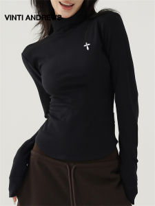 Slim Fit High Neck Solid Color Short Tunic Basic Layering Tee