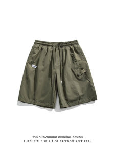 Summer Outdoor Mens Loose Fit Solid Color Sporty Shorts Casual Workwear Wide Leg Five-Quarter Length Youth Fashion