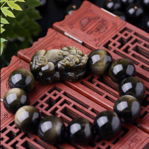 SIFUYUAN | Natural Obsidian Pixiu Buddha Beads Hand Chain
