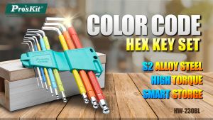 ProsKit HW-230BL 9PCS Colour Coded Extra Long Arm Ball Point Hex Key Set (Metric)