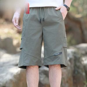 HENGYUANXIANG | High-End Mens Ice Silk Quick-Dry Five-Quarter Length Shorts Loose Fit Summer Casual Fashionable Urban Style Sportswear