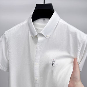 Original Brand Mens Shirt Pattern Embroidered Short Sleeve 100% Cotton Breathable Top Summer Business Classic Casual Mens Wear