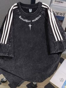 Áo Thun Nam Tay Ngắn Phong Cách Mỹ Cổ Tròn in Họa Tiết Mùa Hè 2025 Thương Hiệu Mới Thiết Kế Ba Sọc Thời Trang Áo Phông Cotton Rộng Rãi