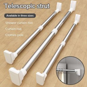Punch-free Telescopic Rod Adjustable Curtain Rod Sampayan Shower Curtain Rod Stainless Steel Multi Functional Extended Clothes Rail Hanger Rod for Hanging Clothes