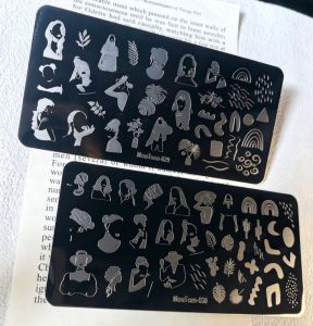 2Pcs/Set Boho Minimalist Nail Stamping Plate Abstract Female Portrait & Tropical Plant Nail Art Templates DIY Nail Stamp #029030