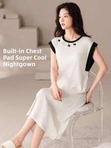 MiiOW | MiiOW Sleeveless Ice Silk Dress Womens Summer Thin Simple Vest Dress Nightgown Can Be Worn Outdoor Home Clothes Round Neck