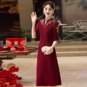 Mid-Length Autumn Elegant Cheongsam-Inspired Dress For Senior Ladies Red