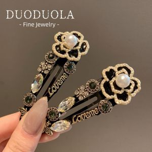 Retro Pearl Tea Rose Flash Diamond Letter Side Clip: Elegant Classic BB Clip & Fashionable Hair Accessories