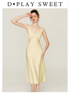 Elegant Lace Hollowed Out Long Camisole Nightdress