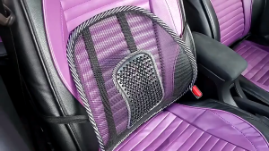 Breathable Mesh Car Waist Cushion - Ergonomic Massage Back Support for Summer Seat Fit Black with White Straps Office & Travel Use Adjustable Straps