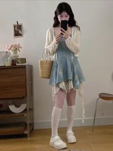 RELNLEX | Bộ Đầm và Áo Denim Phong Cách Pháp Dành Cho Người Mập Hấp Dẫn