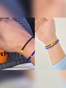 สร้อยข้อมือลูกปัดสีสันสดใสแบบยืดหยุ่น PUPU Handmade Smiley Face สร้อยข้อมือสไตล์เกาหลีสำหรับผู้ชายและผู้หญิง