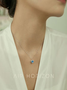 Blue Ocean Heart Necklace Womens Luxury 925 Sterling Silver Heart Shaped Pendant Clavicle Chain Fashion Jewelry Accessory