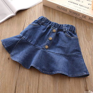 Fashionable Korean Style Denim Skirt Short Summer Dress for Girls Kids Age 2-10 Cotton Material Pure Color Cake Skirt