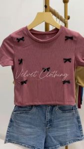 Crop Top Knit Bow Wanita / Atasan Crop Pita Wanita / Croptop Knit Rib 5722