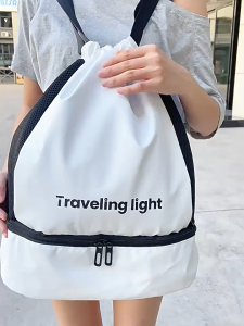 Sports Drawstring Backpack Dry And Wet Separation Bag With Shoe Compartment Swimming Gym Fitness