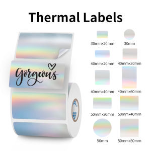 KAYSION สติกเกอร์บัตรขอบคุณโฮโลแกรมเลเซอร์สีเงินไล่ระดับสีสำหรับบาร์โค้ดโลโก้สำหรับ D520 Phomemo 241BT 246S ป้ายหลากหลายขนาด