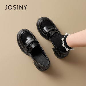 Josiny | Black Thick Sole Easy-on Oxford Flats Leather Shoes