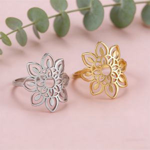 Manhattan Lotus Womens Ring Stainless Steel Aesthetic Silk Bohemian Fashion Ring Engagement Wedding Jewelry Gift