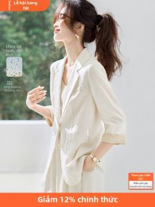 MOHANYIMEI | Breathable Linen Contrasting Cuffs Lapel Thin Summer Jacket