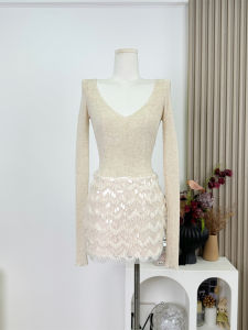 เสื้อสเวตเตอร์ถักคอวีผสมขนสัตว์ ทรงเข้ารูป เสื้อชั้นในสตรี แฟชั่นฤดูใบไม้ร่วง 2025 เส้นใยอะซิเตท โพลีเอสเตอร์ โพลีเอสเตอร์