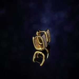 Huitan Gold Color Full Paved CZ Hoop Earrings for Women Wide Band Accessories Luxury Wedding Party Fashion Chic Ear Jewelry Gift