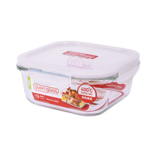 กล่องใส่อาหารแก้วทนความร้อน ใช้กับไมโครเวฟได้ ทรงสี่เหลี่ยม กล่องข้าวแบบล็อคแน่น รุ่น LLG224 กล่องเก็บอาหารสุญญากาศ 750 มล