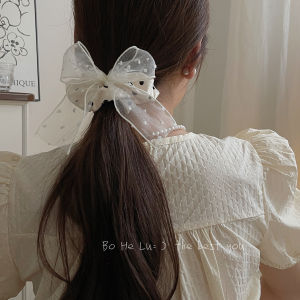 Original Design Satin Polka Dot Mesh Hair Ties French Sweet Bun Headbands Butterfly Knot Hair Bands Fresh out New Fashion