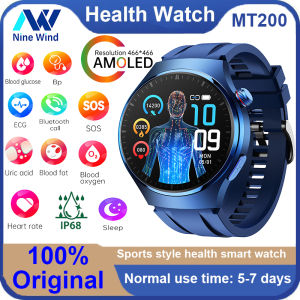 NineWind Mới MT200 ECG Đồng hồ thông minh ECG + PPG không xâm lấn đường huyết huyết áp Heart Rate cuộc gọi Bluetooth cho IOS Android 1.43-inch Màn hình AMOLED với bộ mã hóa thể thao sức khỏe đồng hồ cho nam nữ