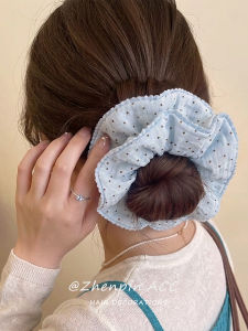 MENGWUZHENPIN | Light Blue Polka Dot Double Layer Stylish Bun Hair Tie Accessories