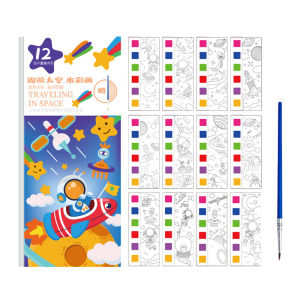 12 Sheets/Set Portable Watercolor Painting Book Coloring Book With Paint Brush Book Kids Graffiti Picture Drawing Stationery