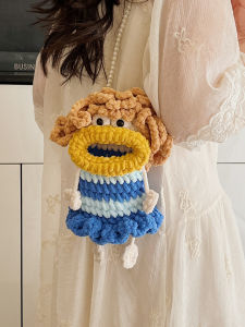 Cute Ugly Small Bag Womens Hand Knitted Wool Bag Cartoon Crossbody Phone Bag 2025 New Style Casual Vertical Square Shape