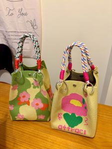 Fashionable Knitted Bucket Handbag Portable Work Commute Autumn Winter Outing Versatile Handheld Bag HyunA Style Polyester